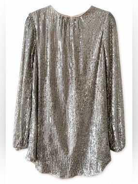 Forever 21 Silver Sequin Long Sleeve Party Mini Dress Medium
